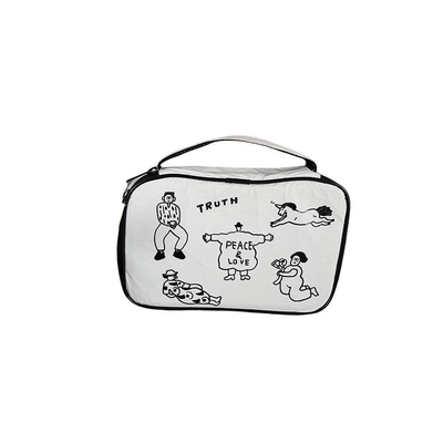 Elegant motif floral blanc de grande capacité lavable sac de voyage cosmétique avec fermeture à glissière
