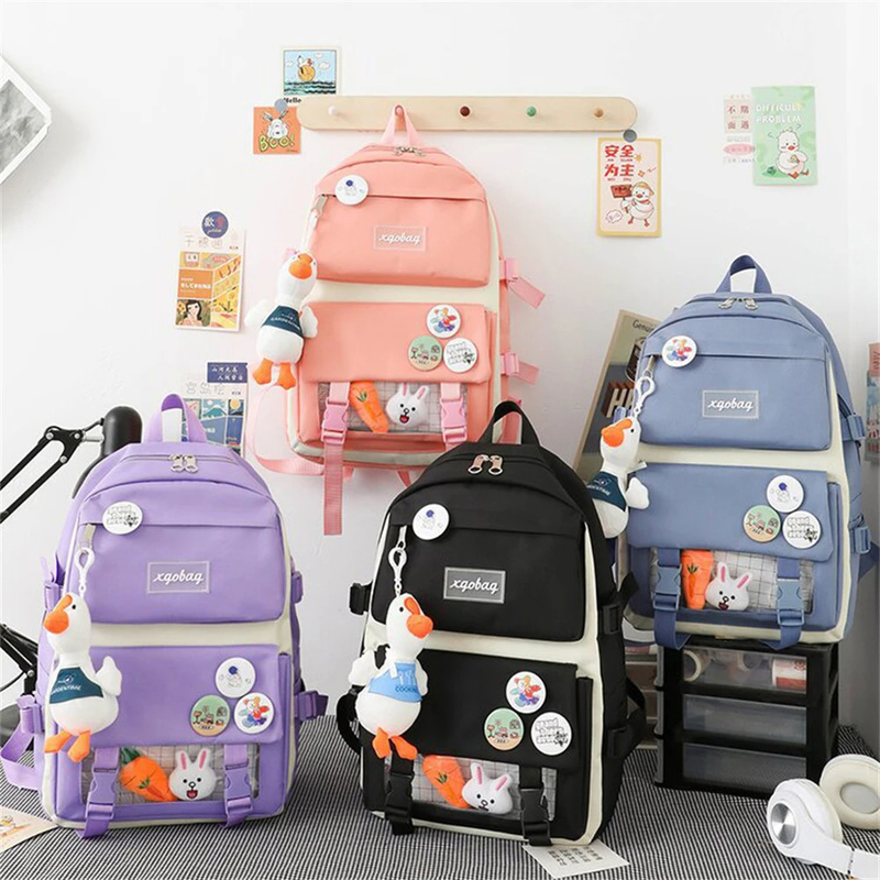 Gros de Cute 4pcs/Set Sac d'école primaire Pour les filles Harajuku Kawaii Sac de livre pour étudiants Sac à main pour adolescents Sac à dos pour étudiants de grande capacité Sac à dos pour filles Sac à dos pour élèves